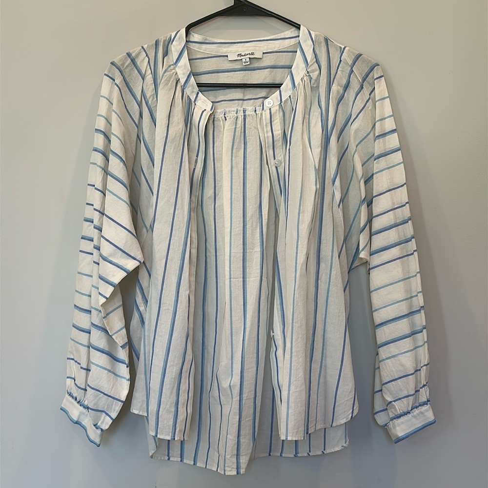 Madewell cream and blue striped tunic button down
